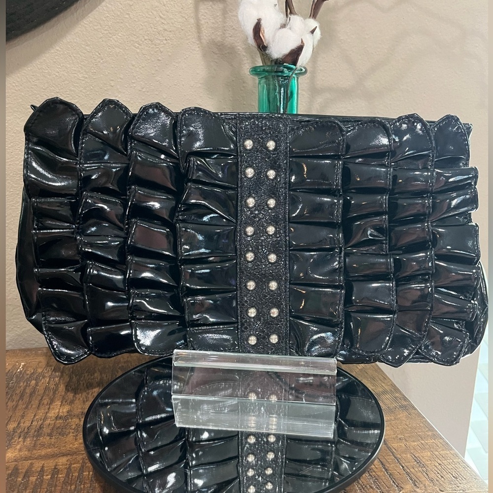 Elegant Black Ruffled Clutch